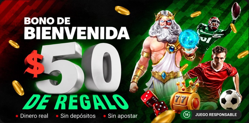 Bono de bienvenida $50 de regalo: mitología, deportes, dados y tragamonedas. Texto promocional; juego responsable 18+.